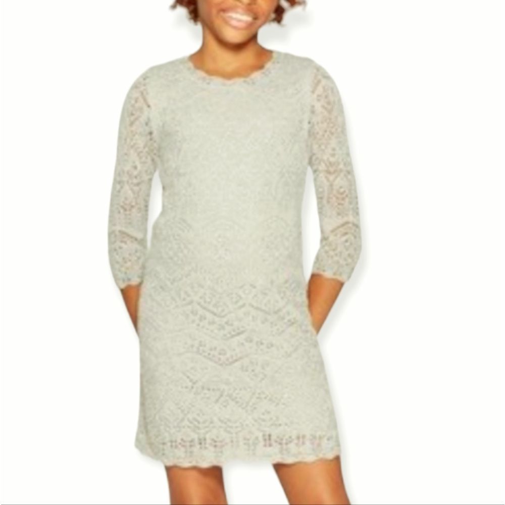 Cat & Jack Silver Crochet Sweater Dress Size Large 10-12 Girls